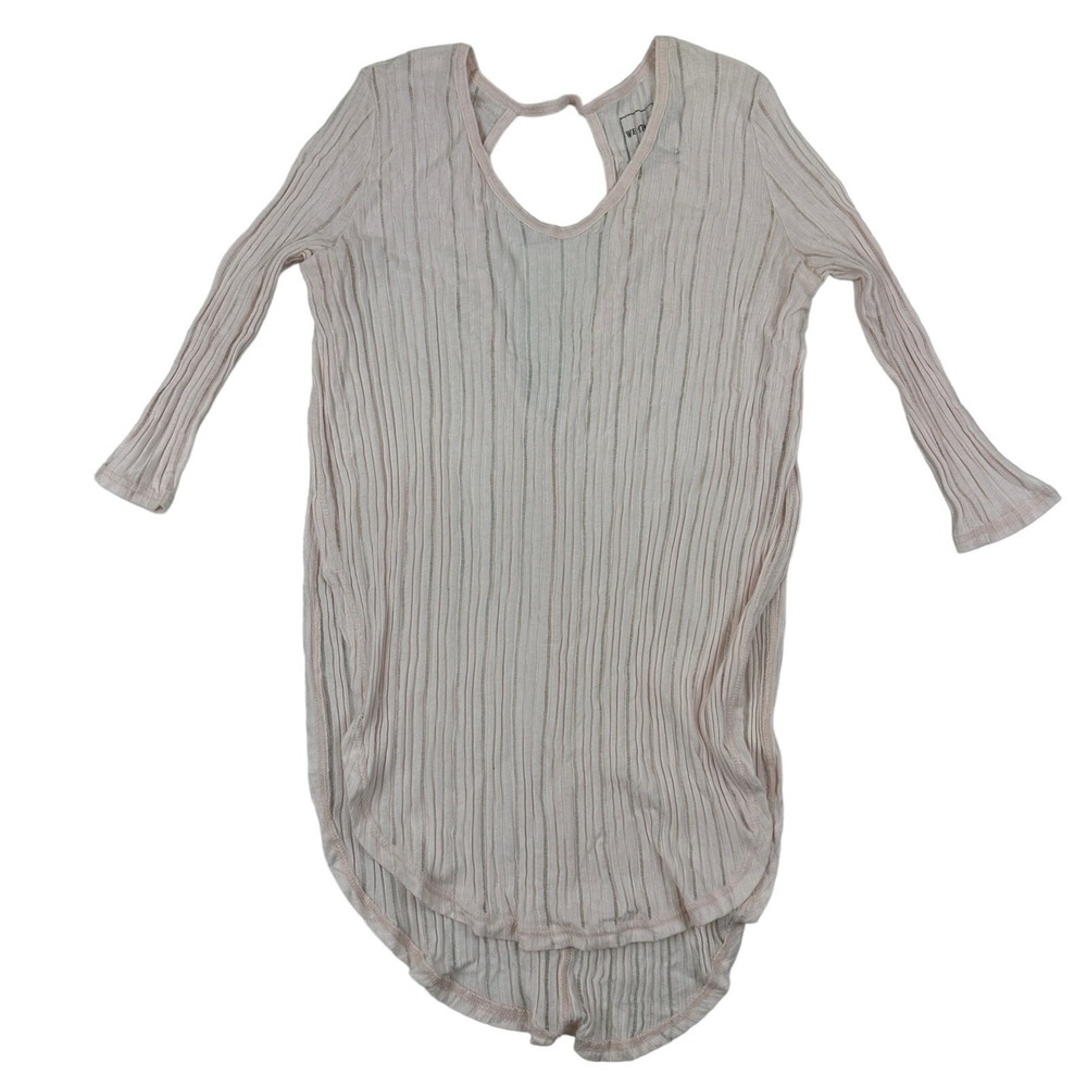 FREE PEOPLE We The Free Astoria Light Pink Ribbed Side Slit Tee Sz S 3/4 Sleeve - Picture 2 of 5